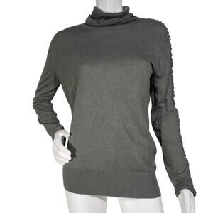360Sweater Gray Ruched Sleeve Cotton Silk Wool Knit Top L